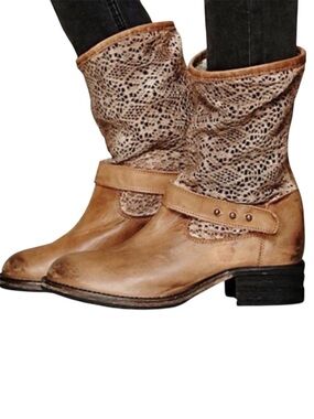 Free People Beau Crochet Lace Distressed Boots